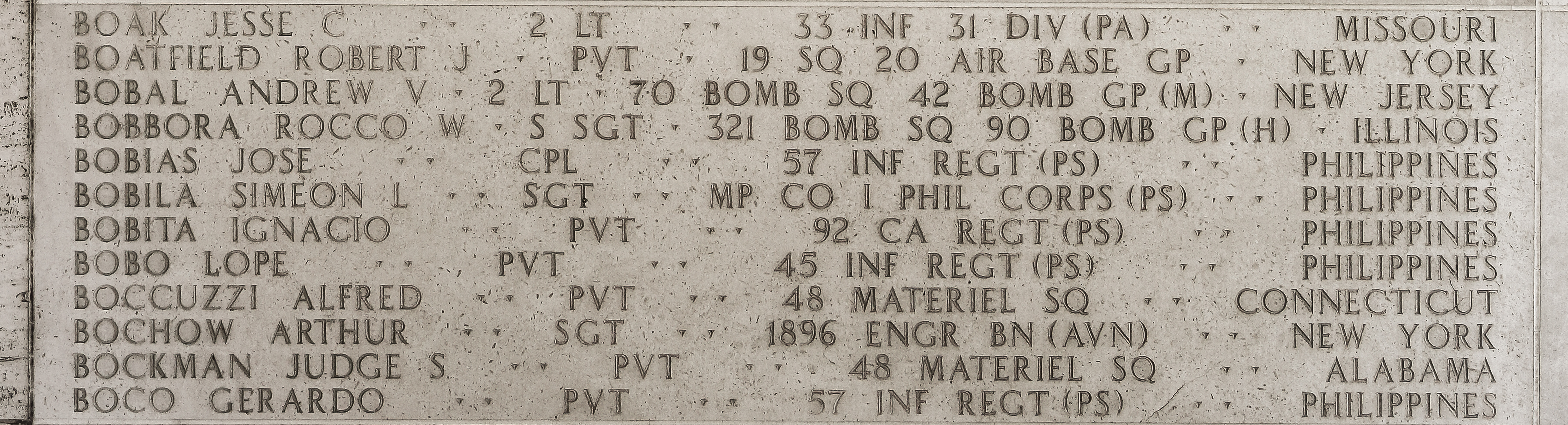 Jesse C. Boak, Second Lieutenant